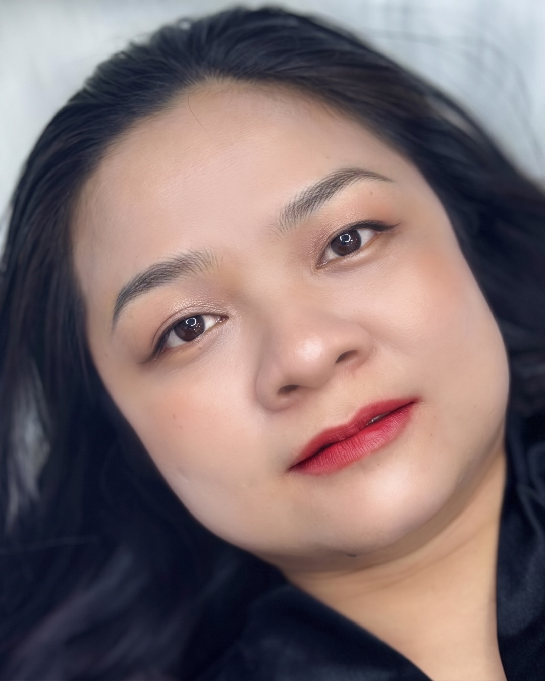 Nano brows result with lip blush and eyeliner